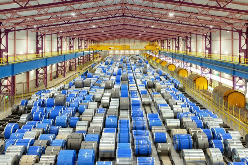 KLP RollStop and CoilWedge system in use at Tata Steel. Multilevel storage solution for every type of steel coil.