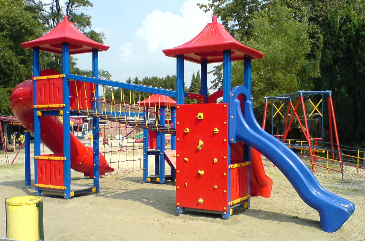 Playground equipment with towers made from coloured Ekogrip plastic sheets from Ekon